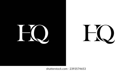 Abstract HQ or QH Abstract Letters Logo Monogram in black and white color