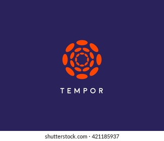 Abstract hubs flower logo design template. Geometric dot circle science medical media sign. Universal energy tech planet star atom vector icon