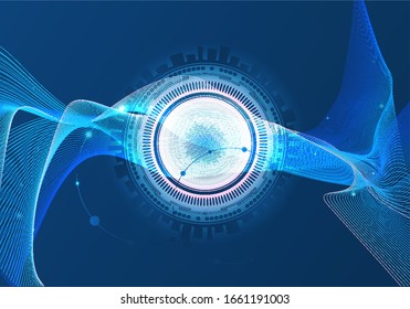 Abstract hud ring in classic blue color. Planet like abstract object. Vector illustration for wallpaper or background.