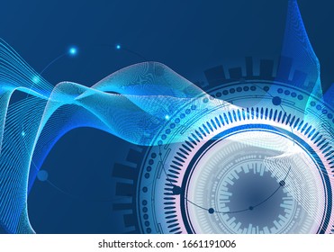 Abstract hud ring in classic blue color. Planet like abstract object. Vector illustration for wallpaper or background.