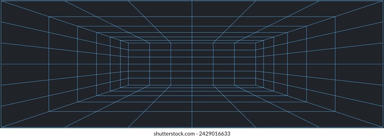 Abstract hud wireframes, cyberpunk elements and perspective black grid. Surreal geometric retro futuristic background. Psychedelic y2k shapes. Rave vector element in trendy psychedelic.