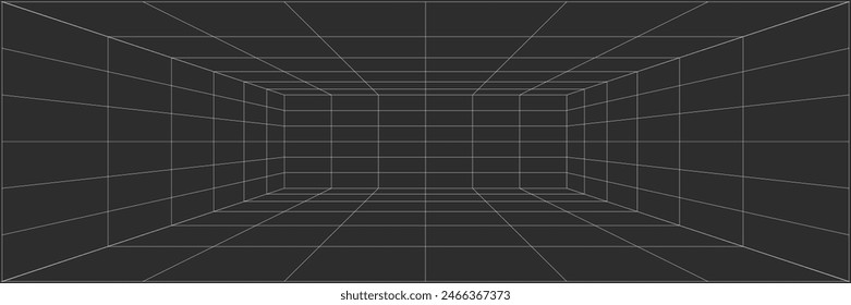 Abstract hud wireframes, cyberpunk elements and perspective black grid. Surreal geometric retro futuristic background. Psychedelic y2k shapes. Rave vector element in trendy psychedelic.