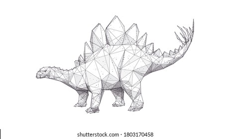 Abstract huge 3d stegosaurus with plates and spikes isolated in white background. Low poly stegosaurus dinosaur consists of black lines, dots and triangles. Vector animal hand drawing concept
