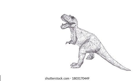 Resumen enorme tiranosaurio rex enardecido aislado de fondo blanco. El dino 3d de sketch poligonal consta de líneas negras, puntos y triángulos. Concepto de dibujo de la mano de los animales
