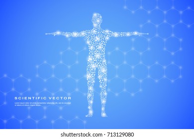 Abstract human body with molecules DNA. Medicine, science and technology concept. Vector illustration