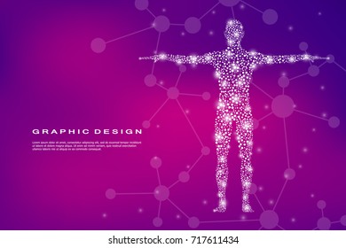 Abstract Human Body With Molecules DNA. Medicine, Science And Technology Concept. Vector Illustration