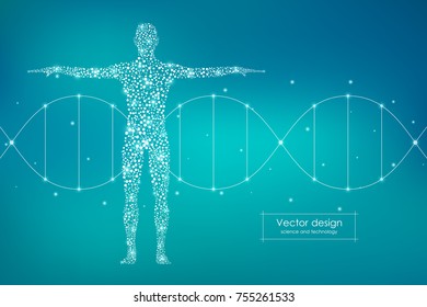 Abstract human body with molecules DNA. Medicine, science and technology concept. Vector illustration