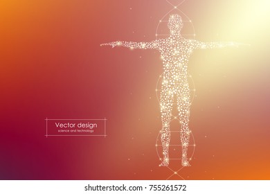 Abstract human body with molecules DNA. Medicine, science and technology concept. Vector illustration