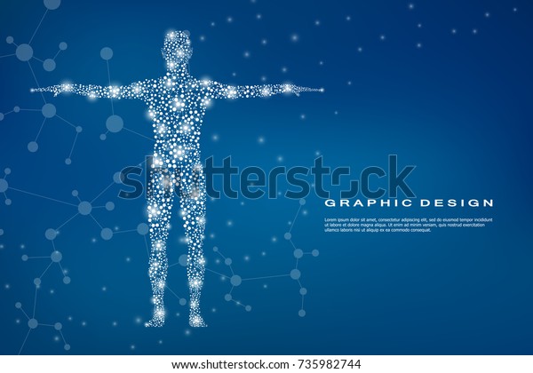 Abstract human body with\
molecules DNA. Medicine, science and technology concept. Vector\
illustration