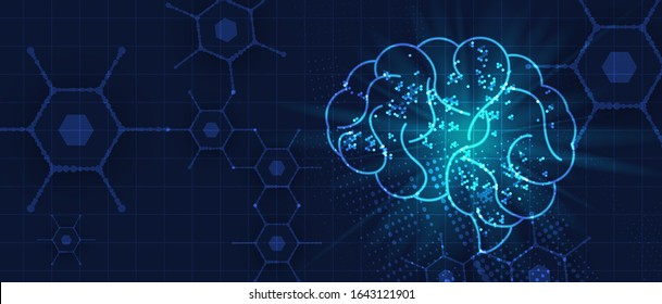 Abstraktes menschliches Gehirn. Künstliche Intelligenz neue Technologie. Wissenschaftsfuturistischer Hintergrund