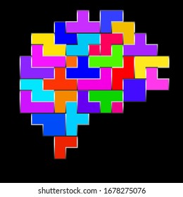 Abstract human brain of colored blocks. Vector illustration EPS 10