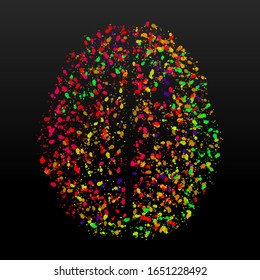Abstract human brain of colorful ink splashes, grunge splatters. Vector illustration