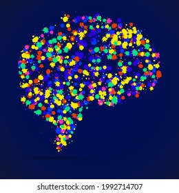 Abstract human brain of colorful ink splashes, grunge splatters. Vector illustration