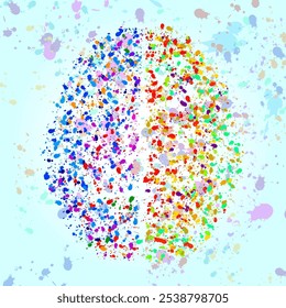 Abstract human brain of colorful ink splashes, grunge splatters. Vector illustration