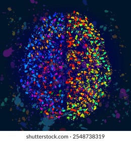 Abstract human brain of colorful ink splashes, grunge splatters. Vector illustration