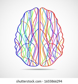 Abstract human brain of colorful stripes and lines. Vector illustration