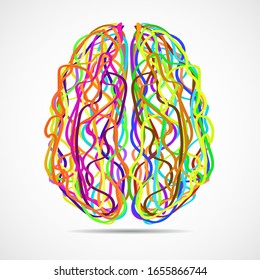 Abstract human brain of colorful stripes and lines. Vector illustration