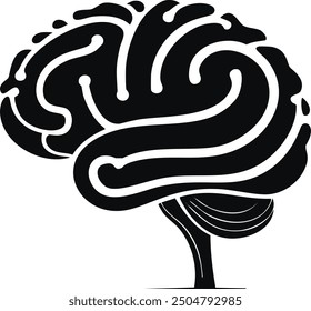 Abstract human brain illustration. A simplistic, black and white design depicting the human brain. Perfect for medical, educational, or scientific visuals.