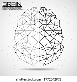 Abstract human brain of lines and dots, polygonal wireframe. Vector illustration