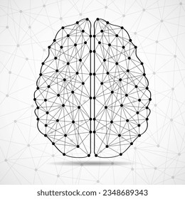 Abstract human brain of lines and dots, polygonal wireframe. Vector illustration