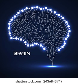 Abstract human brain of lines and glowing circles