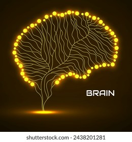 Abstract human brain of lines and glowing circles