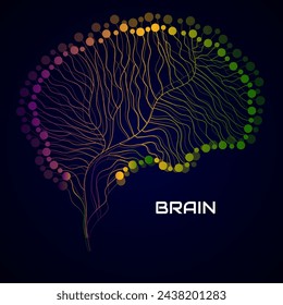 Abstract human brain of lines on black background. Vector illustration