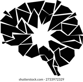  Silueta Abstractas del cerebro humano compuesta de fragmentos geométricos rotos negros sólidos
