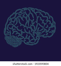 Abstract human brain silhouette with dots halftone lines