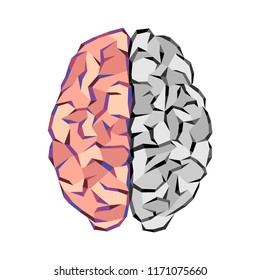 Abstract human brain silhouette with triangle elements isolated on white background