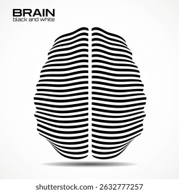 Abstrai o cérebro humano com linhas brancas e pretas. Logotipo com padrão zebra