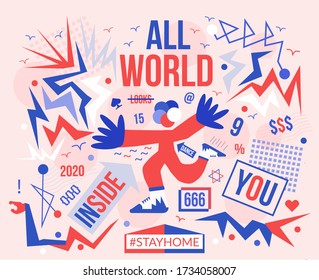 Abstract Human Character Stand. Stay home. All World Inside You. Stop Coronavirus.