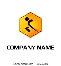 Abstract human character - vector logo template concept illustration for sport club, health center. Man figure orange symbol. Design element.