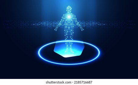 Abstract Human Digital Technology AI Artificial Intelligence on a blue background, modern, futuristic