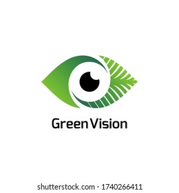 Abstract human eye and green leaf vector icon design.