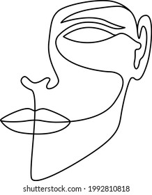 Abstract human face. Continuous line vector art. Black and white. White background. One line drawing.