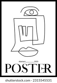 Abstract human face. Minimalism, boho style decor. Set of geometric shapes. Vector, poster, postcard. Collection for decor.