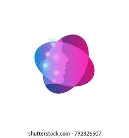 Abstract human face, new bio nano technology vector logo. Intergalactic technology vector minimal icon. Face id profile illustration.