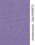 Abstract human face portrait made of intricate, flowing lines. A purple and lilac Turing pattern creates a hypnotic, maze-like effect.