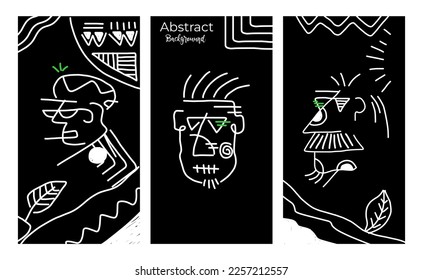 Abstract human face vector artwork, modern trendy portrait art hand drawn