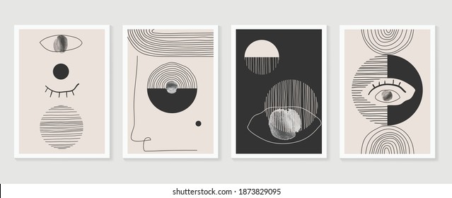 Abstract human face wall arts vector collection. Earth tones organic shape Art design for poster, print, cover, wallpaper, Minimal and people  wall art. 