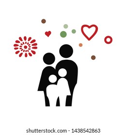 abstract human family with flower, dots and hearts, vector logo icon 