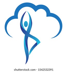 abstract human figure and blue cloud, vector 
