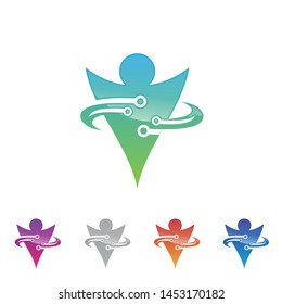 Abstract human figure circuit technology logo vector design