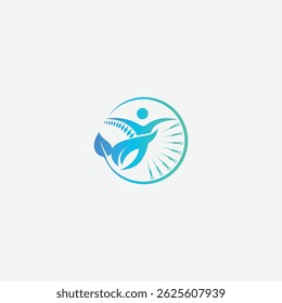 Abstract Human Figure with Flowing Elements in a Gradient Circle for Health and Wellness