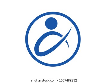 Abstract Human Figure Logo Design in Blue Circle Represents Community Connection and Positive Outlook