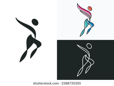 Abstract human figure logo design running happily, Vector Fitness Sports Winner Logo Man or woman. Workout icon. Health Logo Template