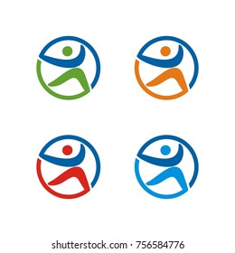 Abstract human figure logo design template vector in happy, fun and healthy theme