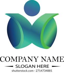 Logotipo humano abstrato figura com gradiente azul e verde ondas vetor