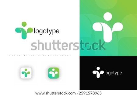 Abstract human figure logo in organic cross shapes, symbolizing growth, wellness, and positivity. Ideal for health, medical and pharmacy. Isolated Vector logotype.